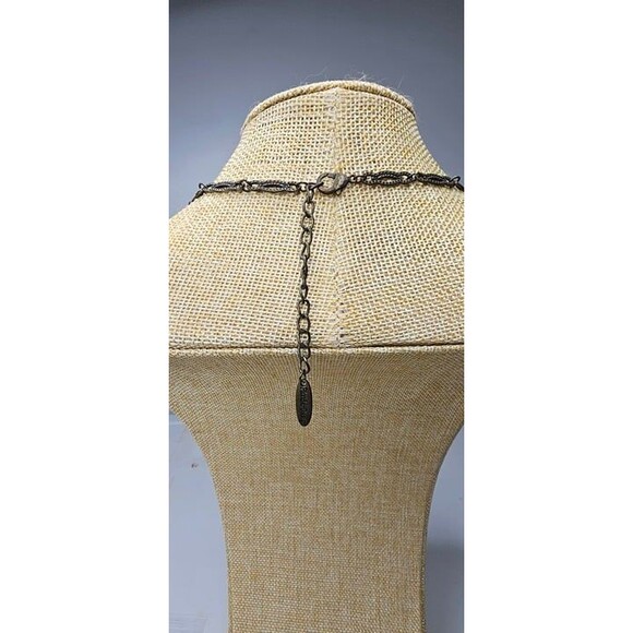 Plunder Design Antique Bronze Tri-Leaf Rhinestone Flower Statement Necklace 18"L - Picture 5 of 7